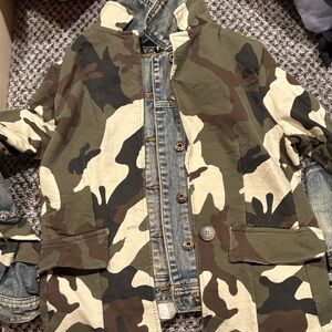 Women's Camo Jean Jacket - Olive Camo Layered Look